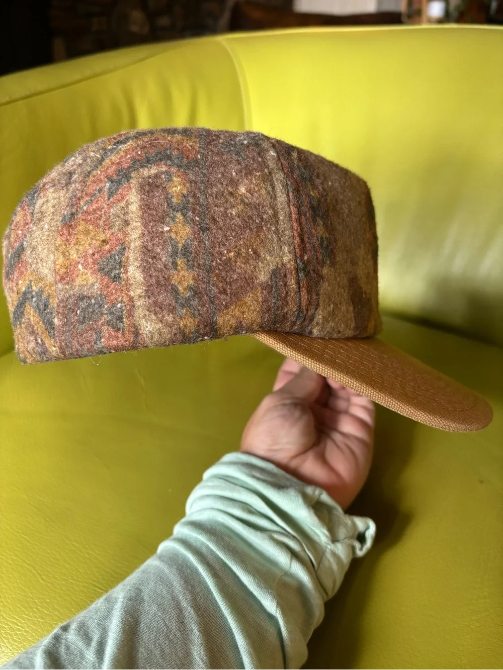Vintage Carhartt Aztec Wool Snapback Hat Brown Duck Canvas Brim USA Made